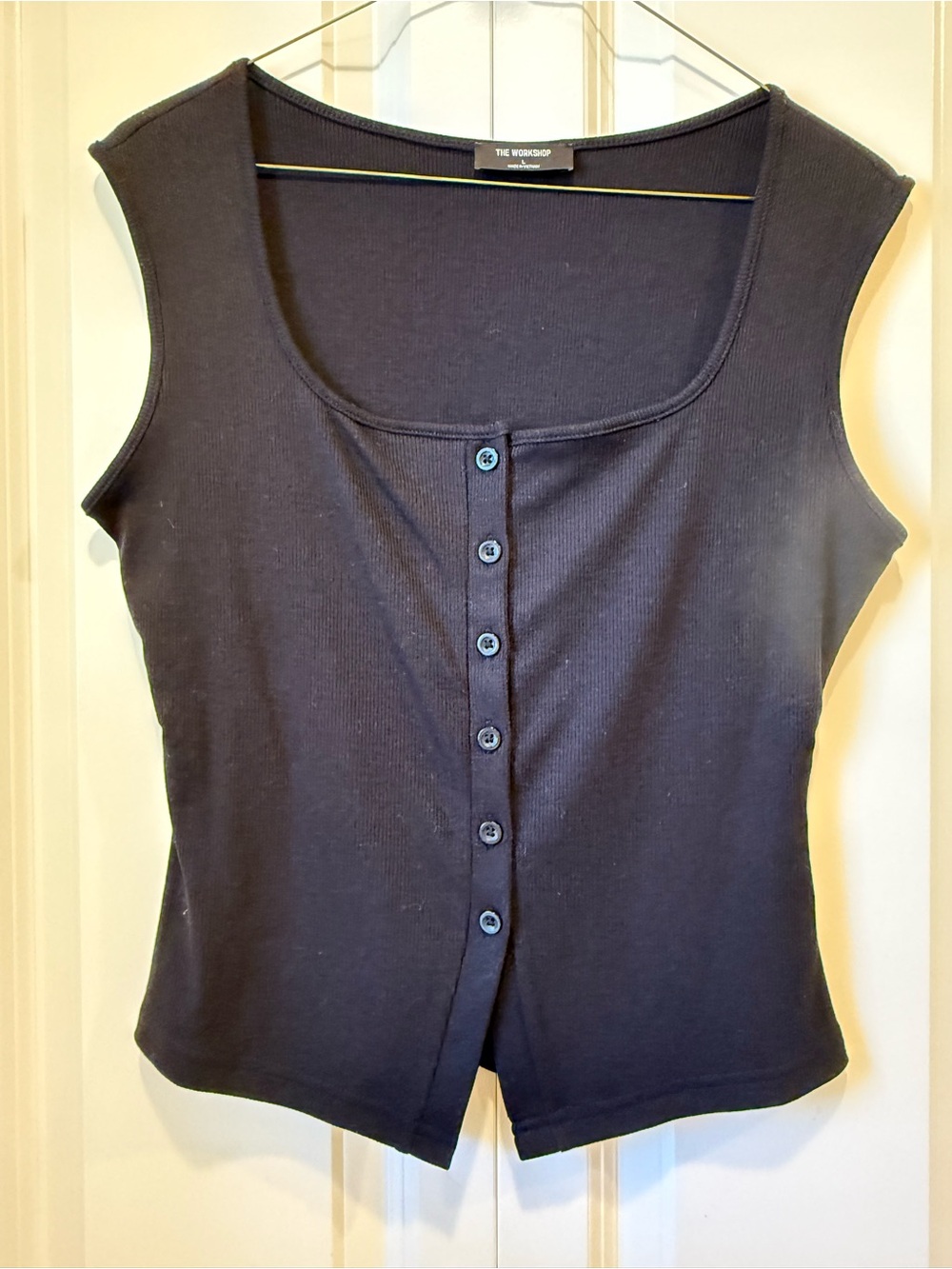Workshop Republic Clothing Black Ribbed Button-Front Tank